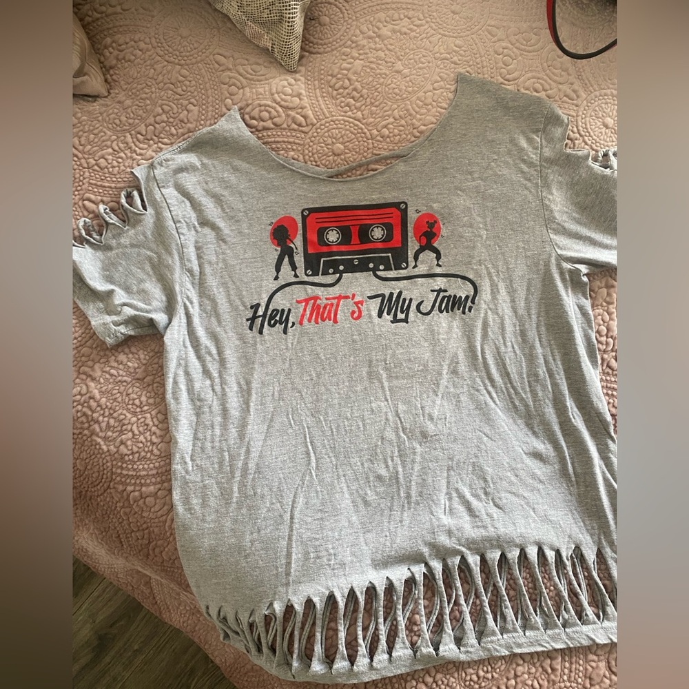 Fringe Short Sleeve T-shirt Women's Gray - Picture 5 of 6